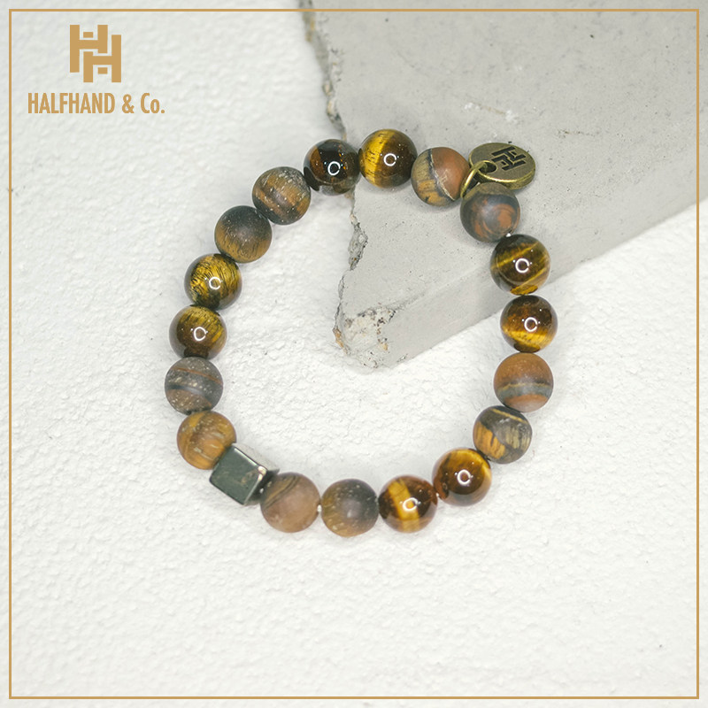 halfhand原创黄铁矿虎眼石手链日系杂志风格粗犷男生手饰