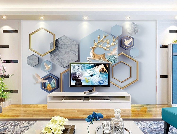 32d立体电视背景墙壁纸装饰墙布现代简约大气壁画影视墙墙纸