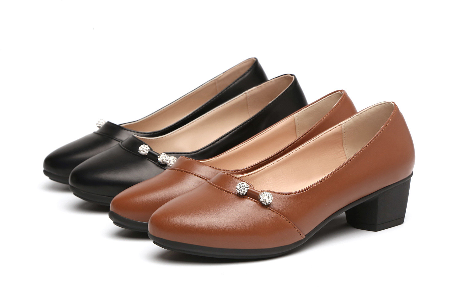 妈妈鞋大东单鞋女粗跟休闲软底防滑舒适春秋单鞋