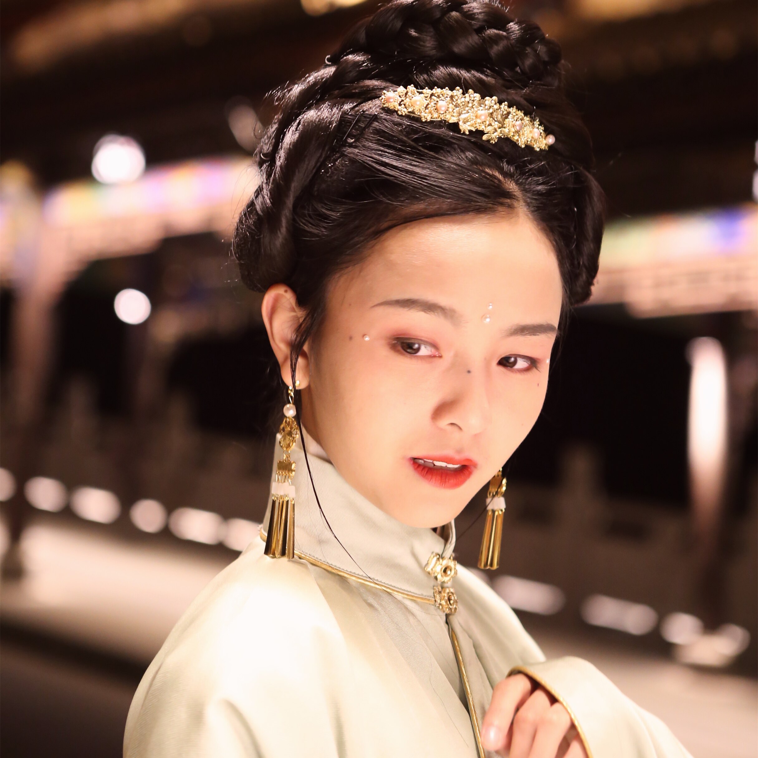 镀金柔然狄髻正簪插梳发唐风明霜翎阁汉服珍珠包邮发饰