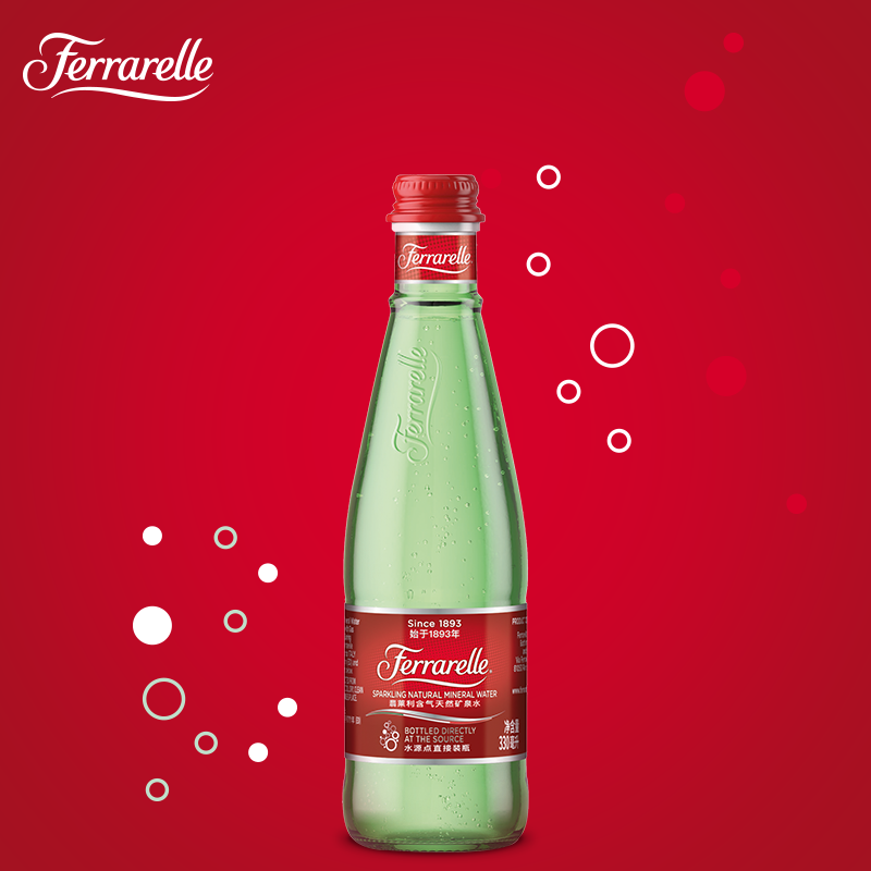 法国进口ferrarelle莱利含气天然矿泉水330ml24瓶饮用水