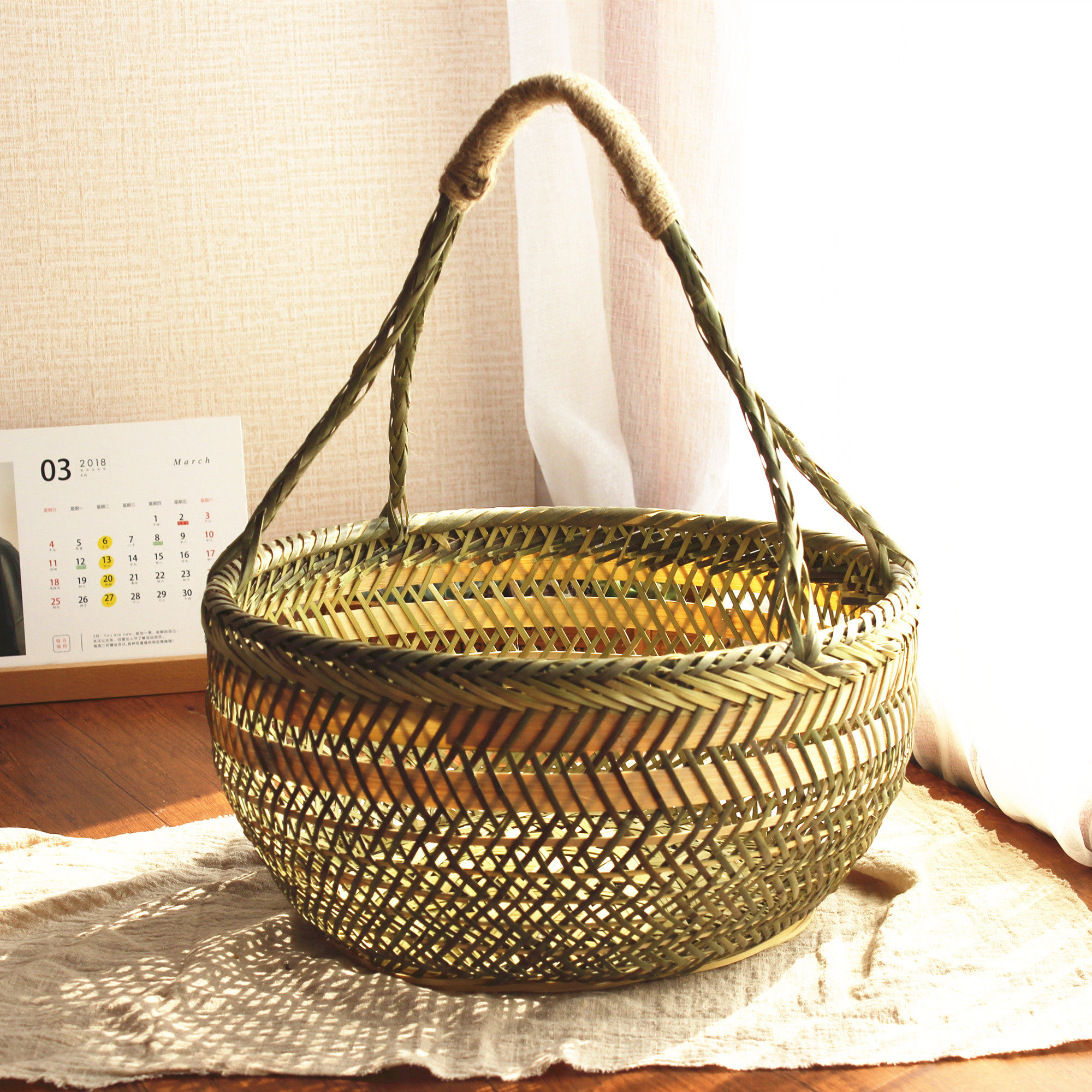 圆竹篮竹编子手提鸡蛋包装篮收纳篮筐蔬菜框购物篮水果篮小菜篮