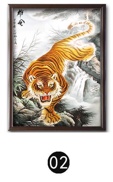 国画老虎玄关画猛虎下山上山虎海报镇宅辟邪风水画客厅装饰画