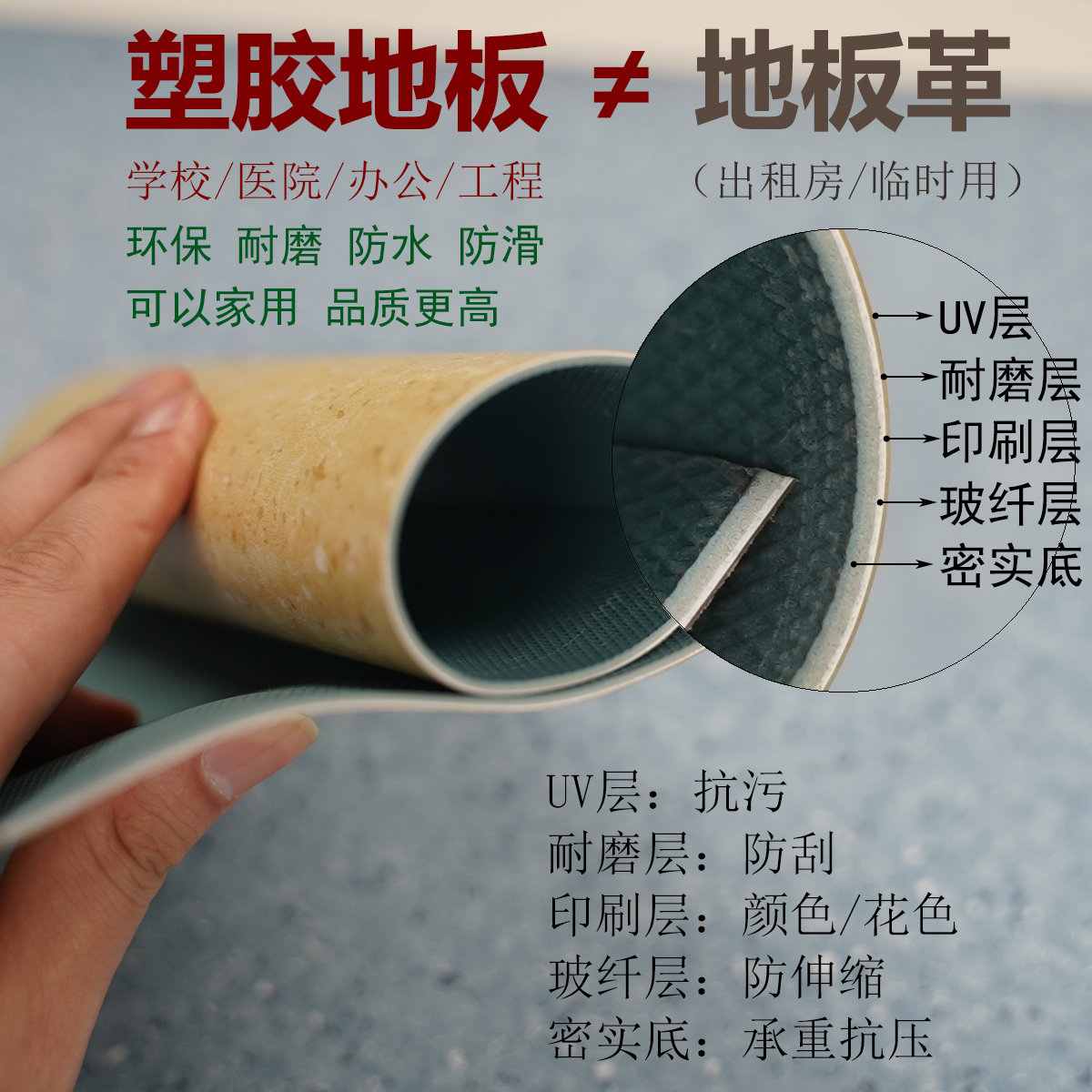 pvc商用塑胶地板卷材学校医院办公工程胶垫家用地板革