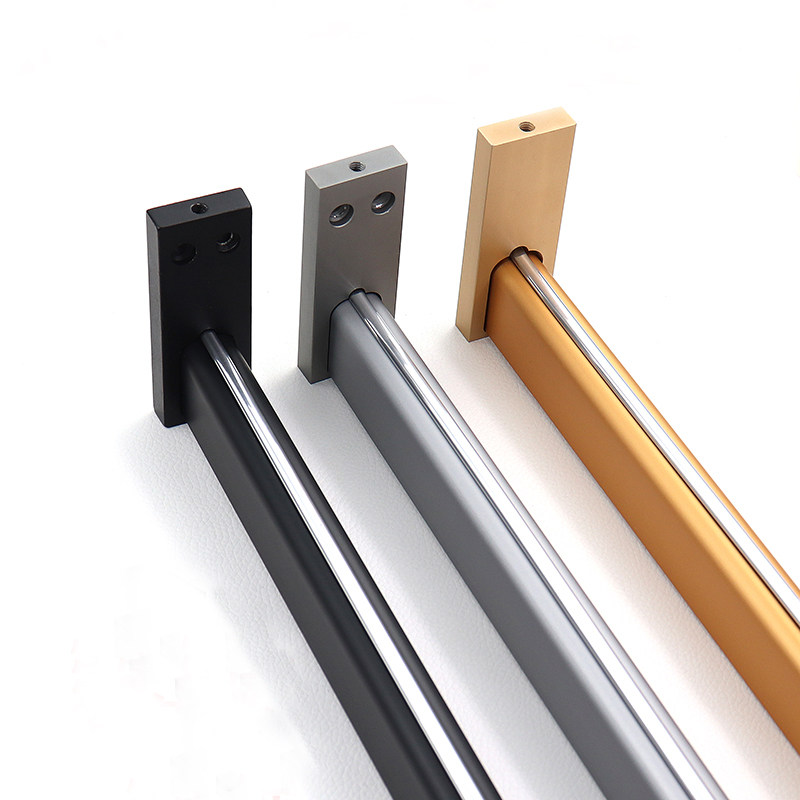 衣柜挂衣杆衣橱内横杆铝合金黑色转角柜衣杆子加厚顶装法兰衣通杆