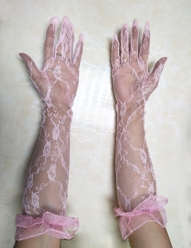 服饰配件夏季女超超薄蕾丝绣花手套性感网纱透明手套