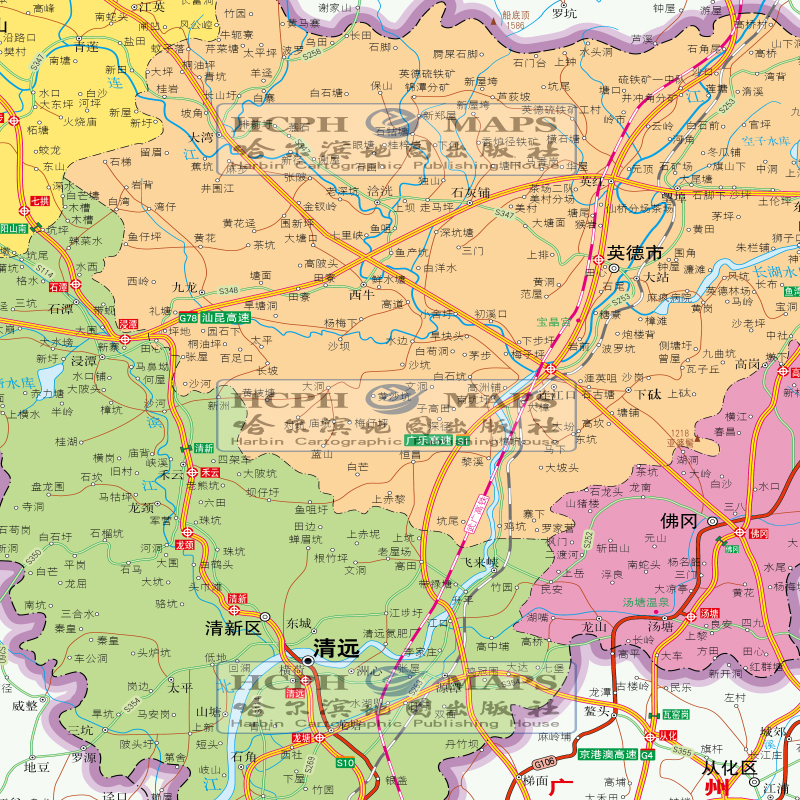 清远市地图挂图政区交通地形地貌卫星影像城市现代