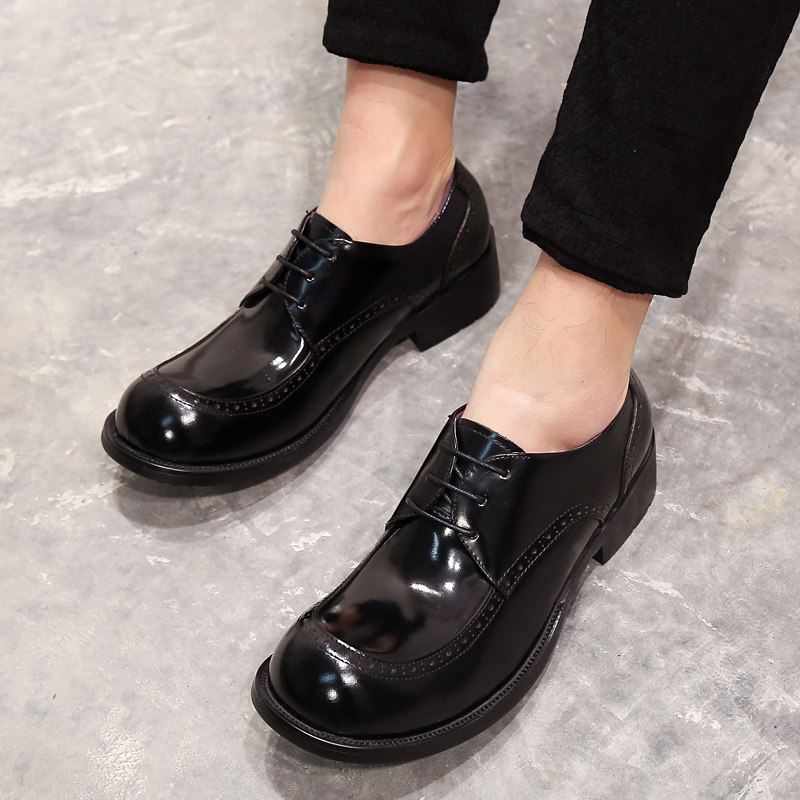 英伦时尚真皮大头皮鞋圆头韩版潮流休闲男鞋系带男商务正装大头鞋