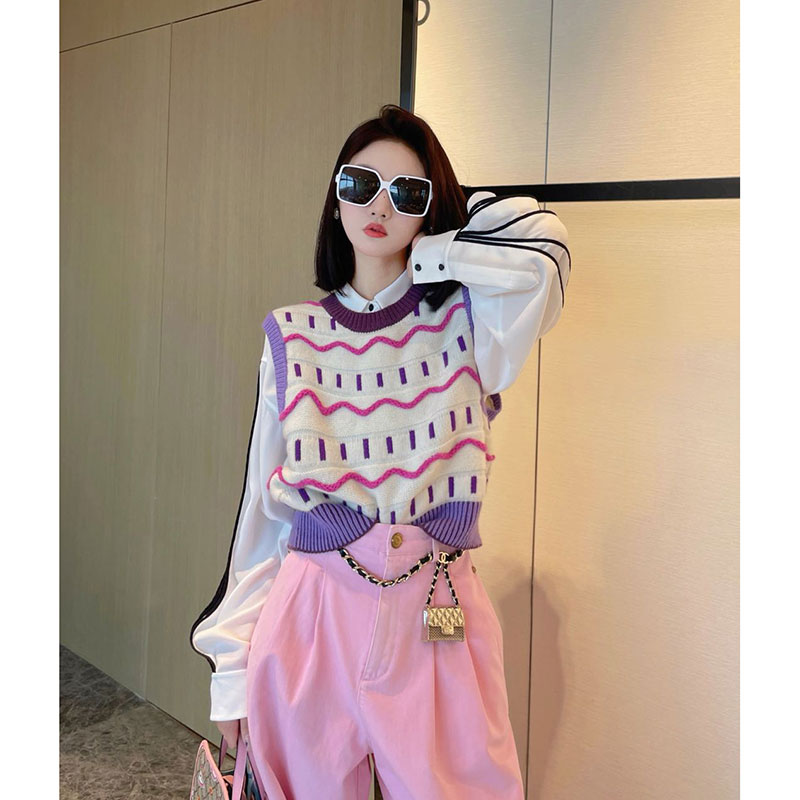 【现货】小景 100澳毛 叠穿小能手 复古彩色针织  圆领马甲女