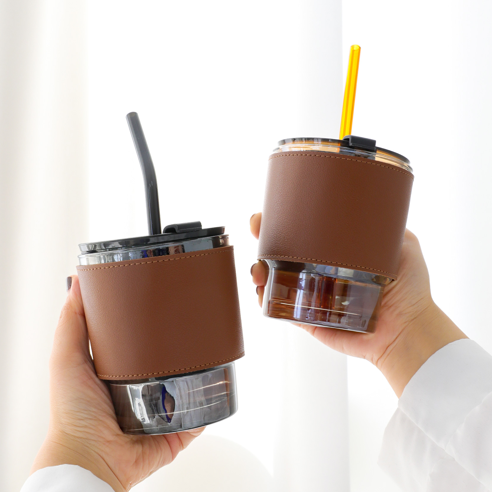 留白水杯玻璃吸管男女家用高颜值高级ins网红吸管杯