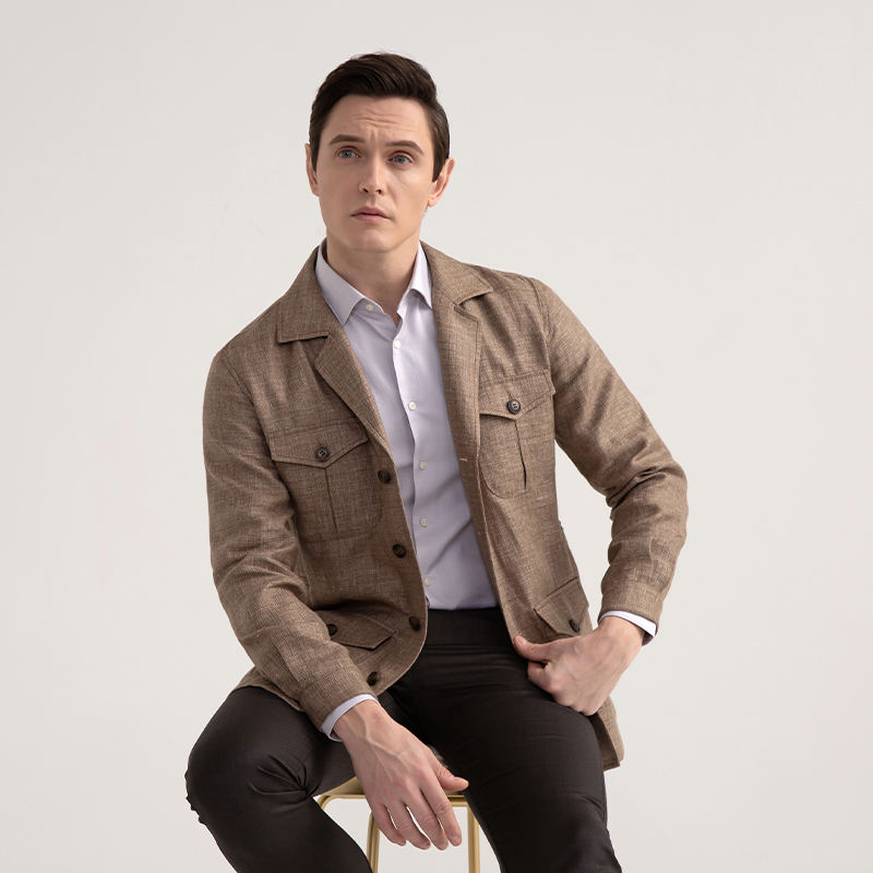 baromon培罗蒙2021新款男士亚麻猎装西服休闲单西西服