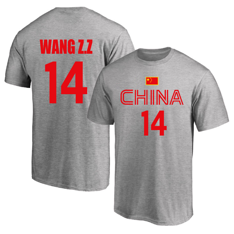 中国国家男子篮球队14号王治郅球衣训练纯棉圆领t恤