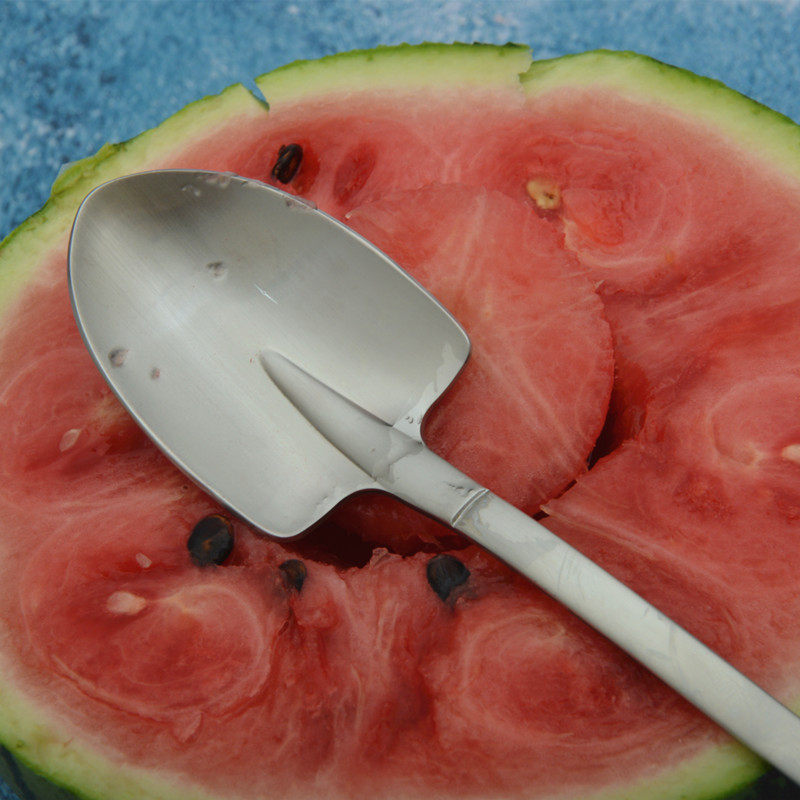 创意复古铁锹咖啡1810勺方铲勺不锈钢甜品西瓜勺吃西餐勺