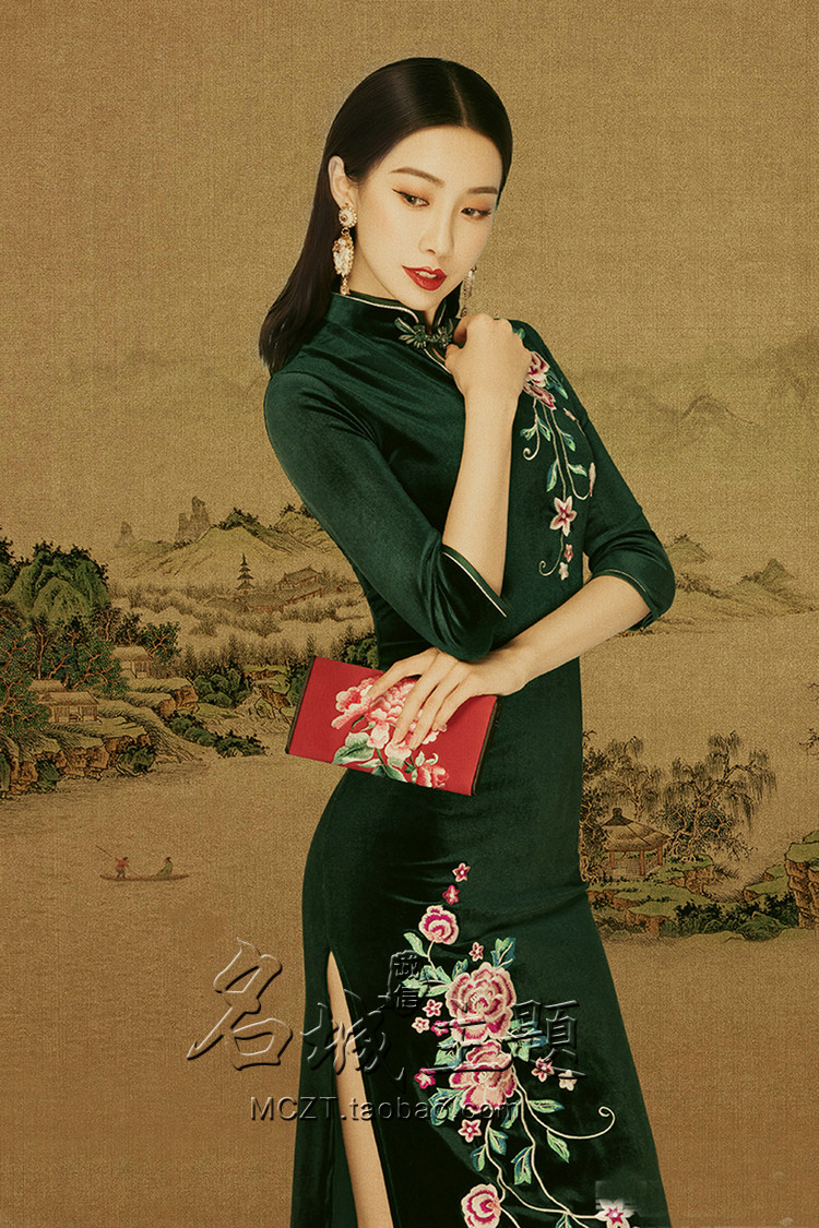 时尚工笔画复古中国国风旗袍少女写真约拍国潮旗袍