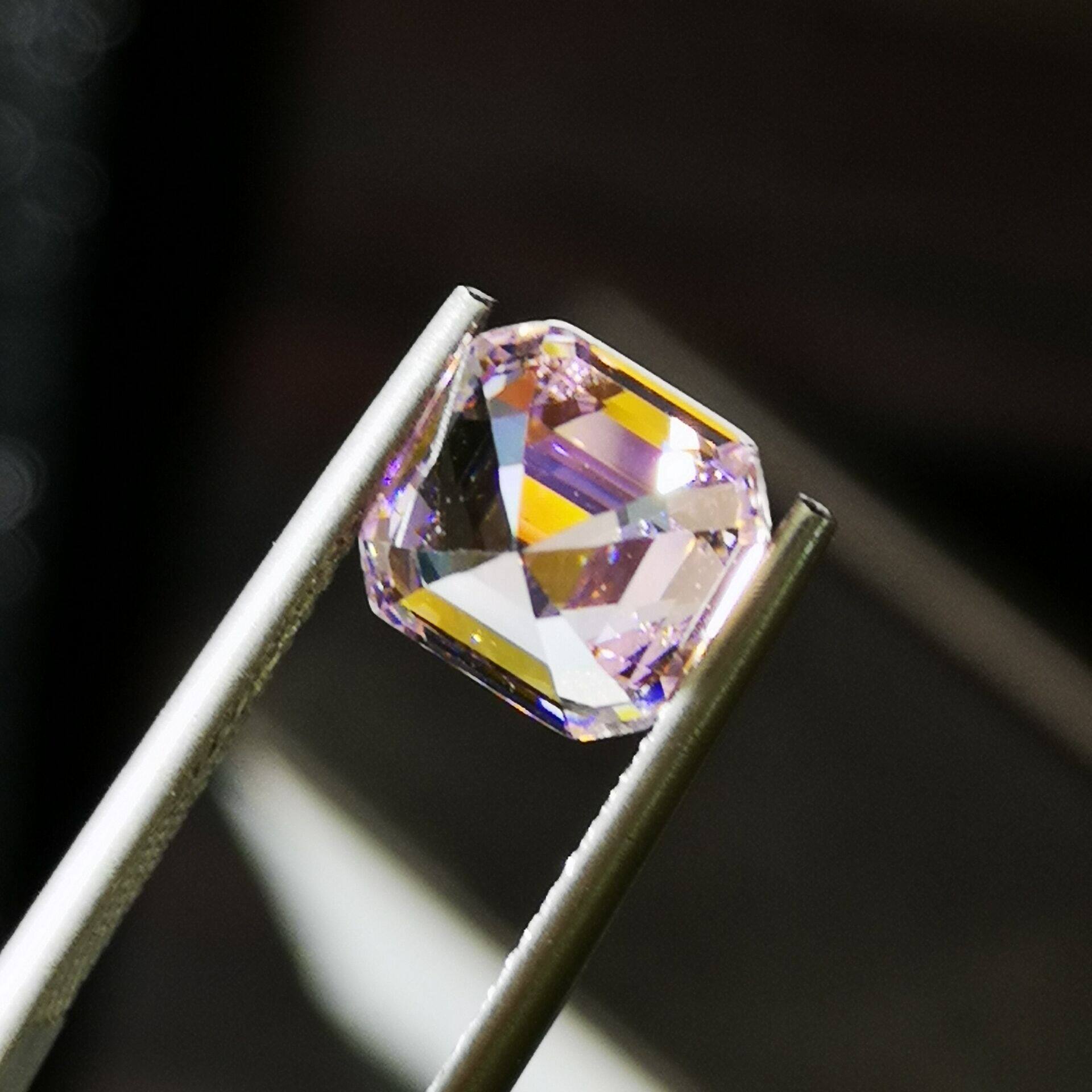 正方形浅粉钻裸石美国锆石粉色阿斯切切切割戒指戒指