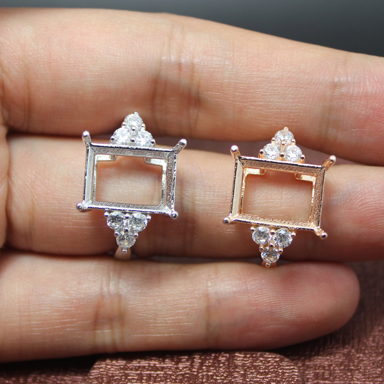 天使梦想长方形戒托纯银托银镀k金女士戒指空托diy可镶嵌女戒明星