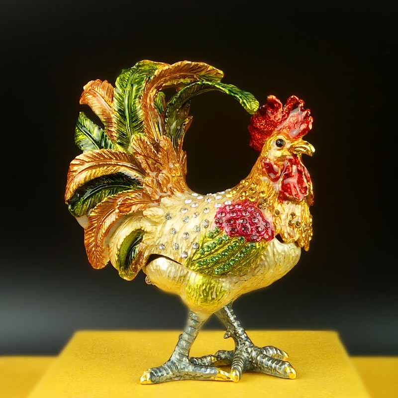 本命年招财景泰蓝金属镶钻工艺品金鸡公鸡生肖摆件摆件