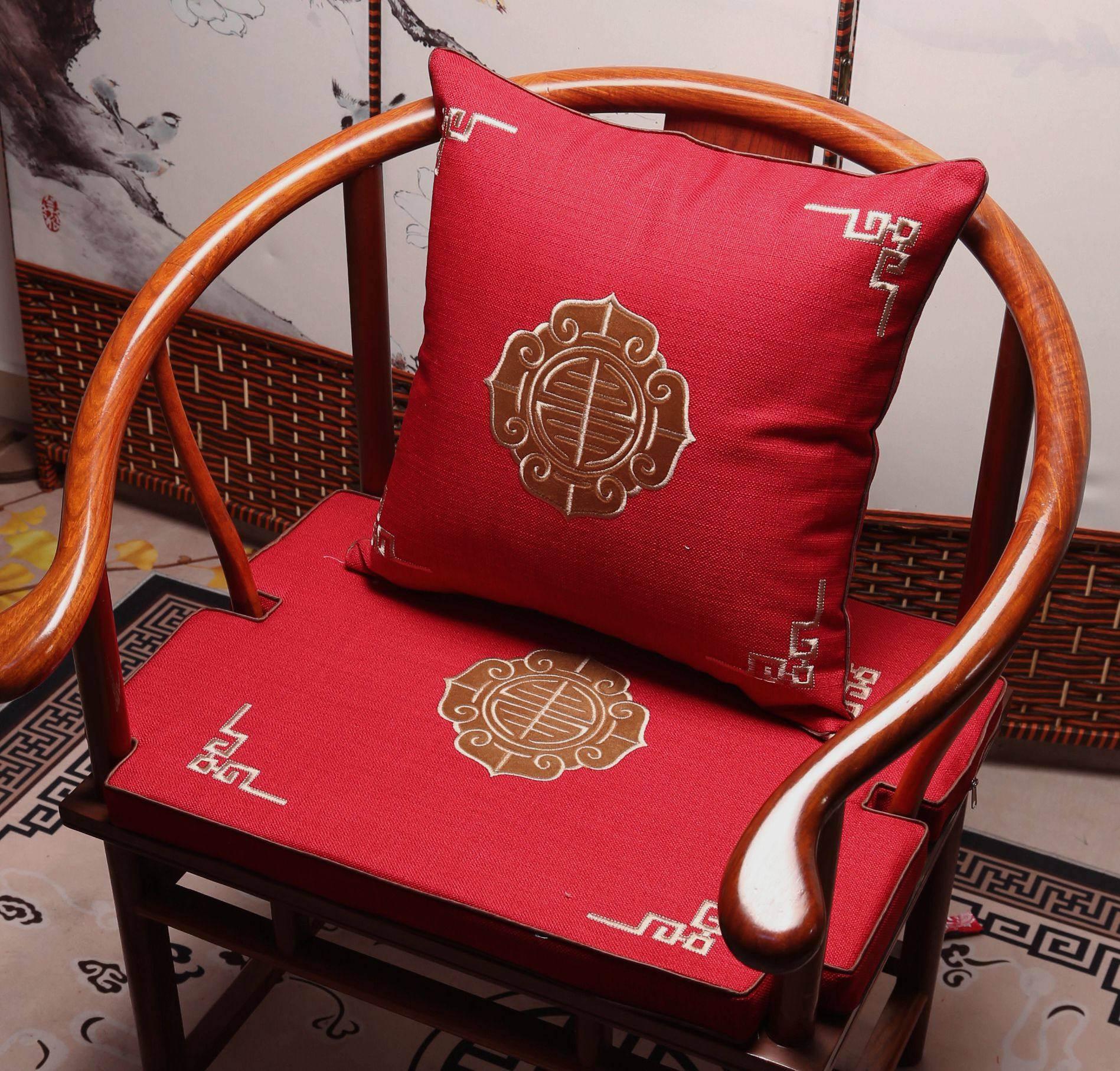 红木沙发坐垫中式古典家具圈椅太师椅官帽椅垫刺绣椅垫