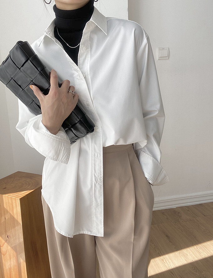 冷淡宽松衬衣慵懒设计小众职业叠穿法式白色衬衫