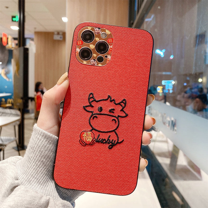 苹果12promax手机壳iphone12全包镜头11牛年12pro新款xr超薄mini刺绣x