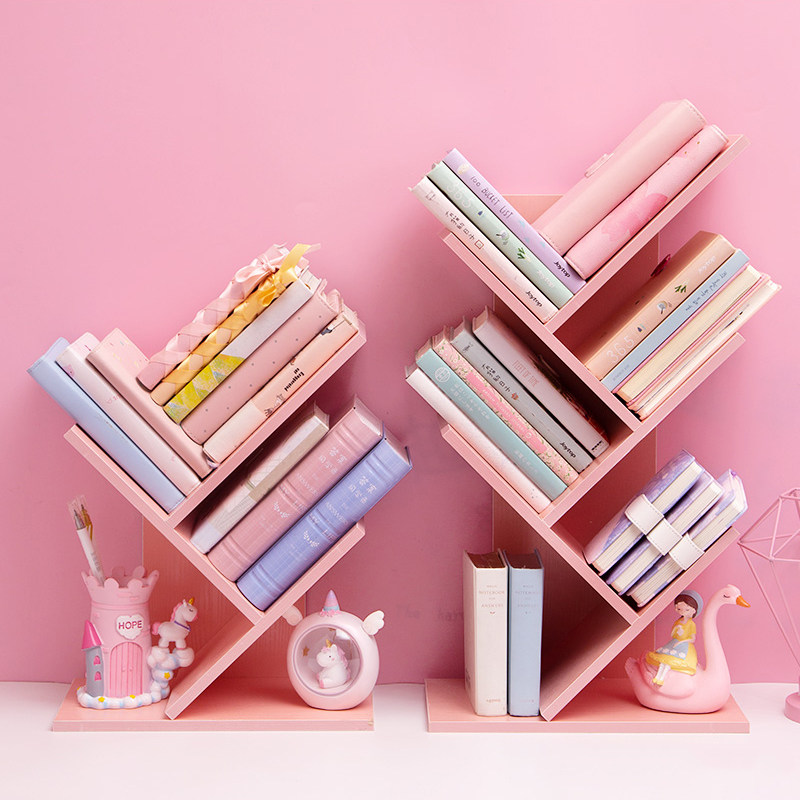 仙女少女多层桌面小书架宿舍整理粉色收纳置物架整理架
