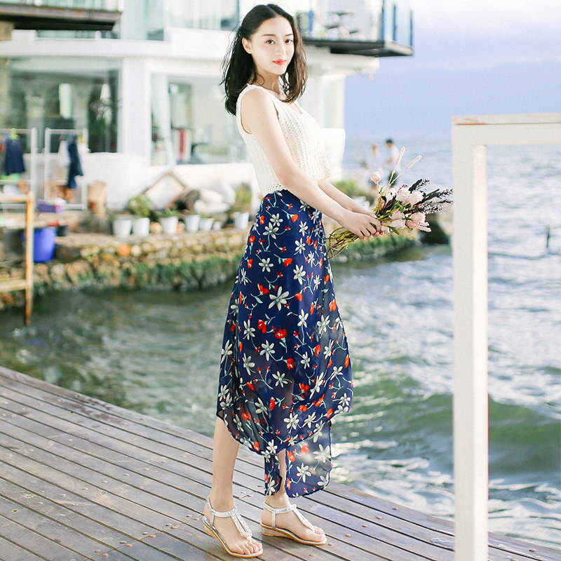 夏季女装修身不规则雪纺半身裙长裙子越南芽庄半身裙