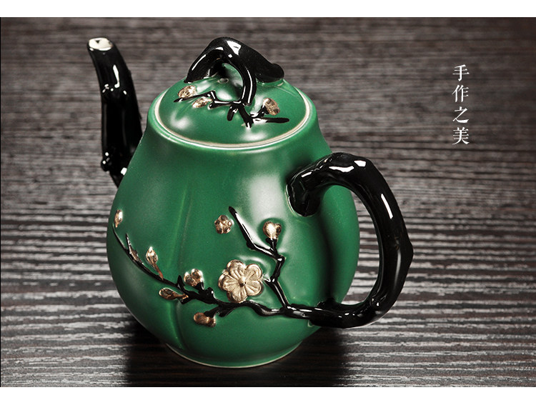 唐月窑功夫功夫茶茶具套装手绘梅花描金茶壶手柄功夫茶具