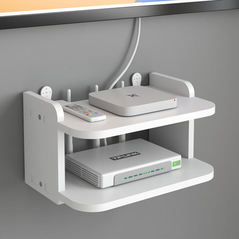 wifi墙壁电视墙上机顶盒路由器放置架置收纳打孔搁板