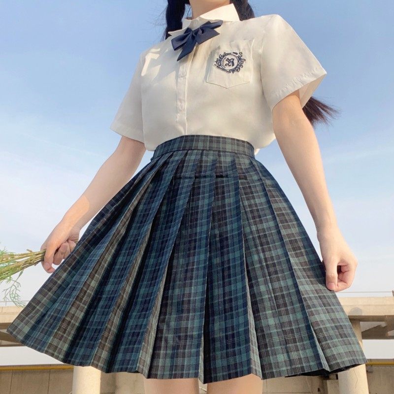 海苔jk格裙日制服正版学院深夜幻境绿色格子半身裙