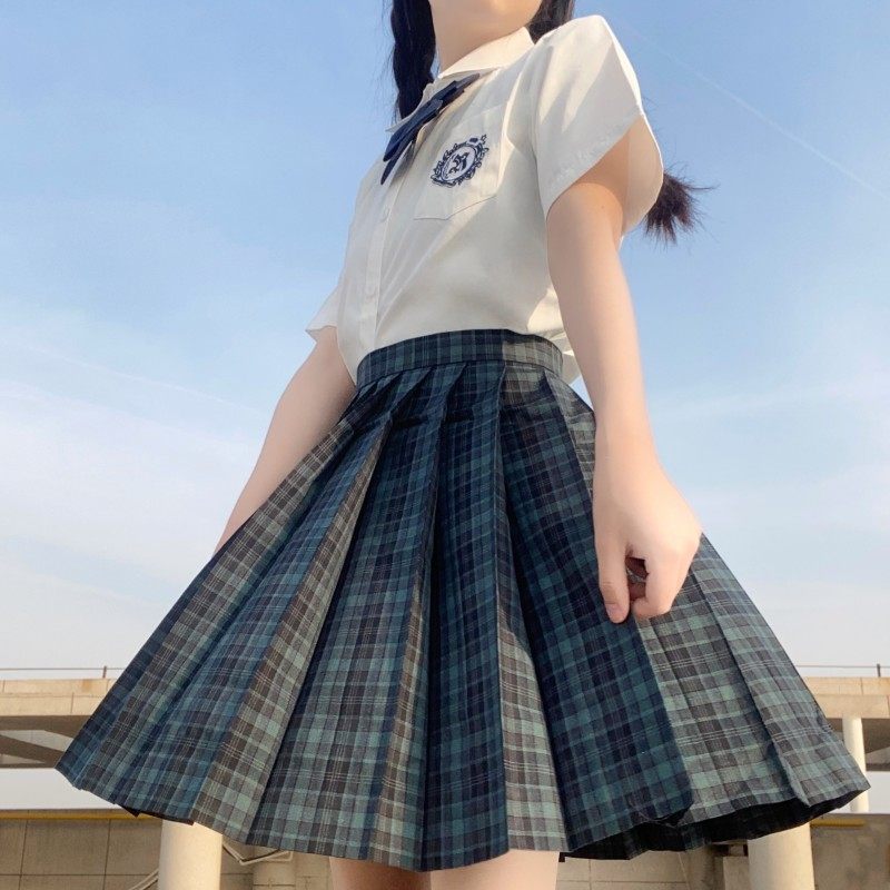 海苔jk格裙日制服正版学院深夜幻境绿色格子半身裙