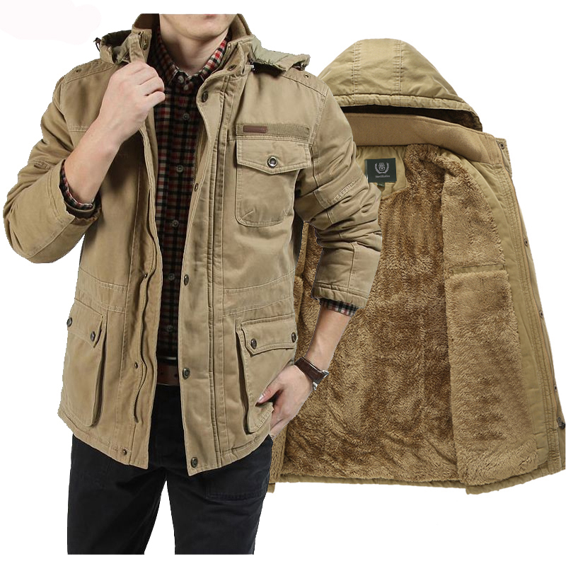 吉普战车冬季中长棉衣男装羊羔毛内里夹克棉袄加绒加厚男士外套