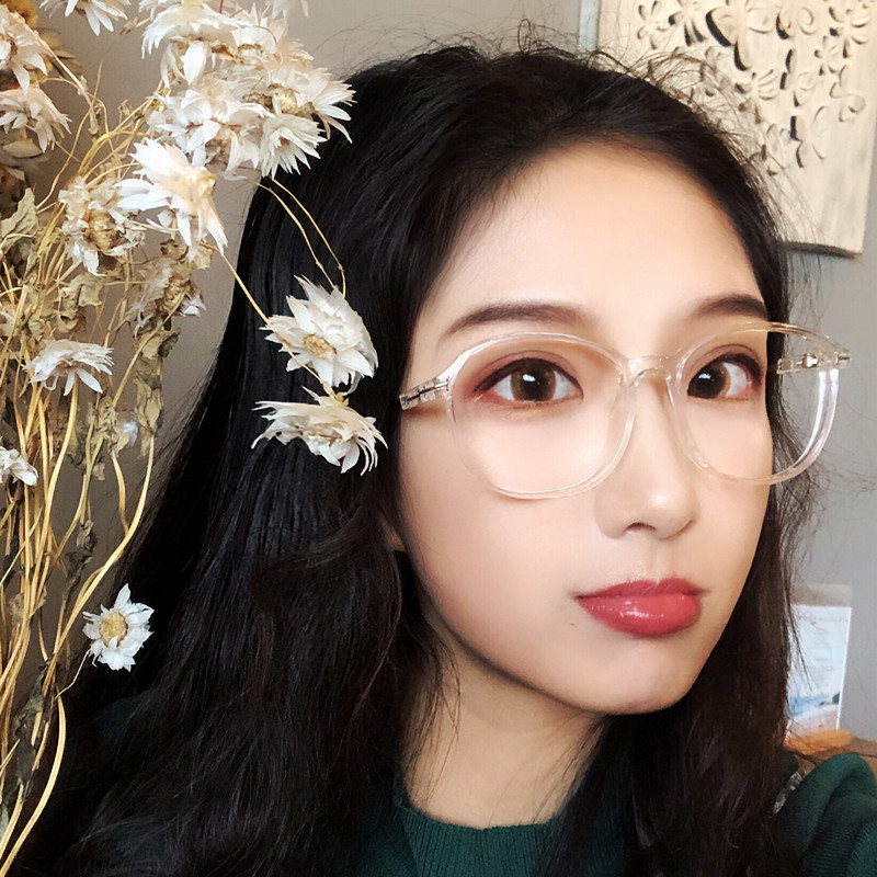 韩版成品近视眼镜白色透明防蓝光ins女街拍眼镜框网红素颜配度数