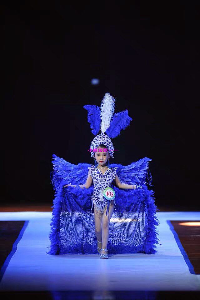 泳装新款女童走秀维密翅膀演出服儿童台秀羽毛泳衣裤
