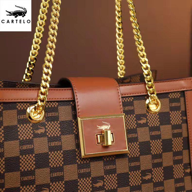 卡帝乐鳄鱼品牌新款大容量手提包链条包斜跨印花包单肩通用款女包