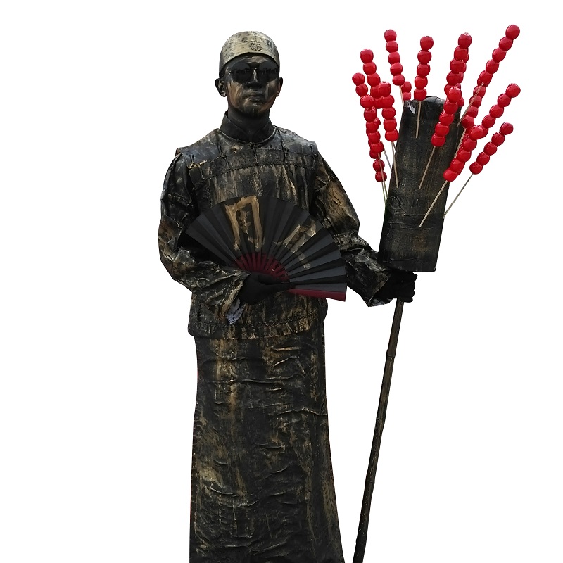 服装雕塑真人行为艺术铜人活体老北京古铜衣服演出服服饰