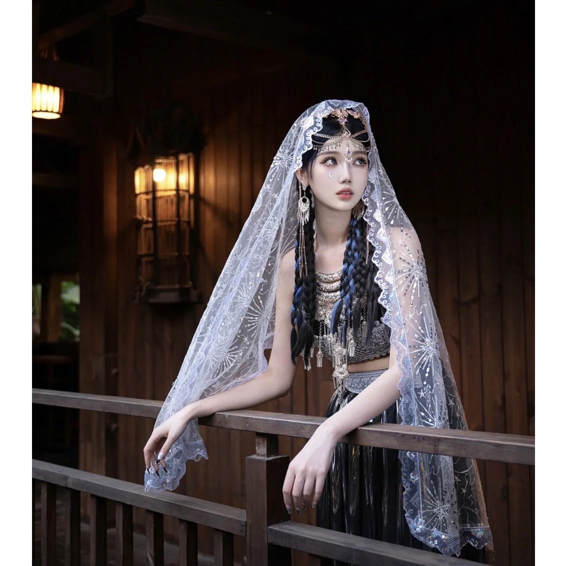 异域风情哈尼公主头纱云南西双版纳网红旅游度假拍照写真发饰