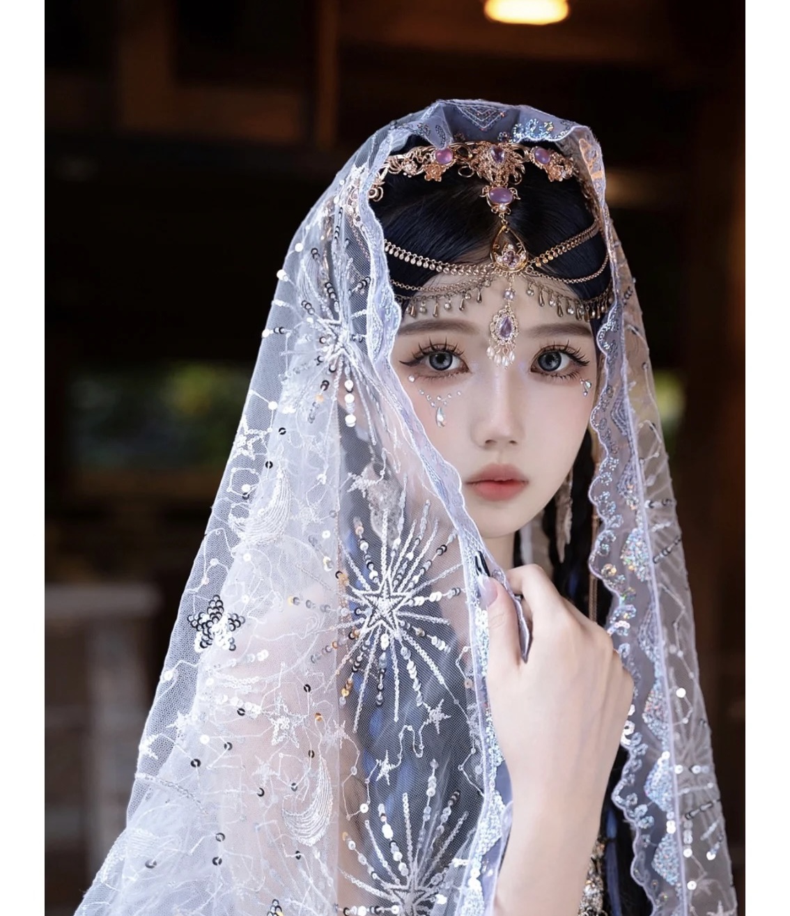 异域风情哈尼公主头纱云南西双版纳网红旅游度假拍照写真发饰