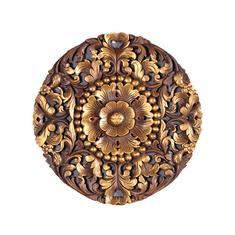 雕花泰国工艺品东南亚木雕圆形挂板泰式特色装饰木雕