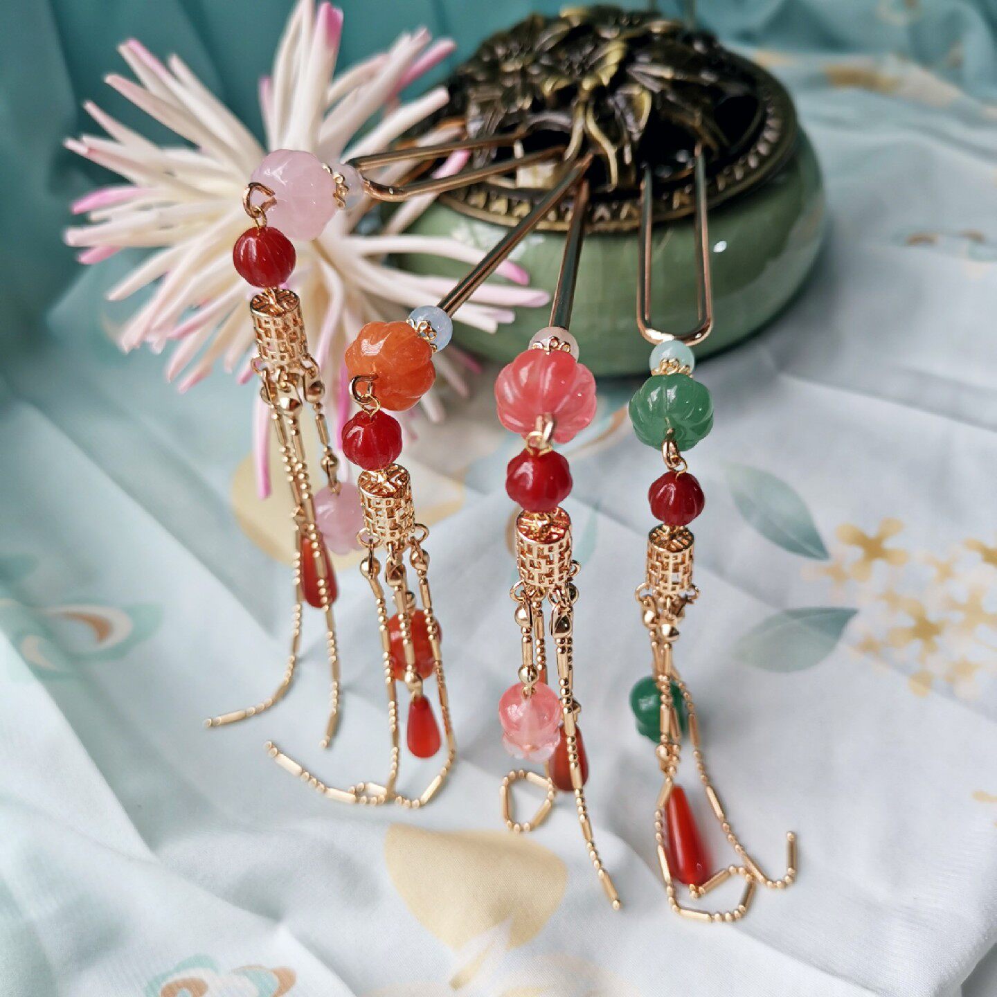 袍子杂货货铺原创南瓜发钗百搭步摇汉服古风发饰