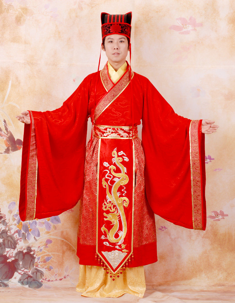 独家设计汉服唐制婚礼服玄端衣裳男装手推绣花汉服定制