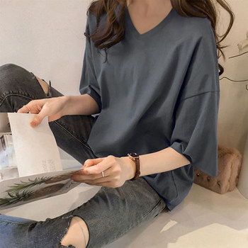 Summer 300 pounds plus size V-neck sweetheart neck thin-length mid-length loose soft elastic 200 pounds short-sleeved bottoming shirt T-shirt