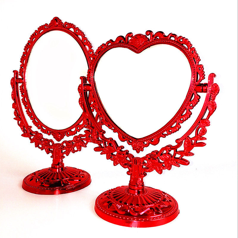 结婚婚庆新娘红色台镜高档金玫瑰梳妆镜子欧式随身化妆镜