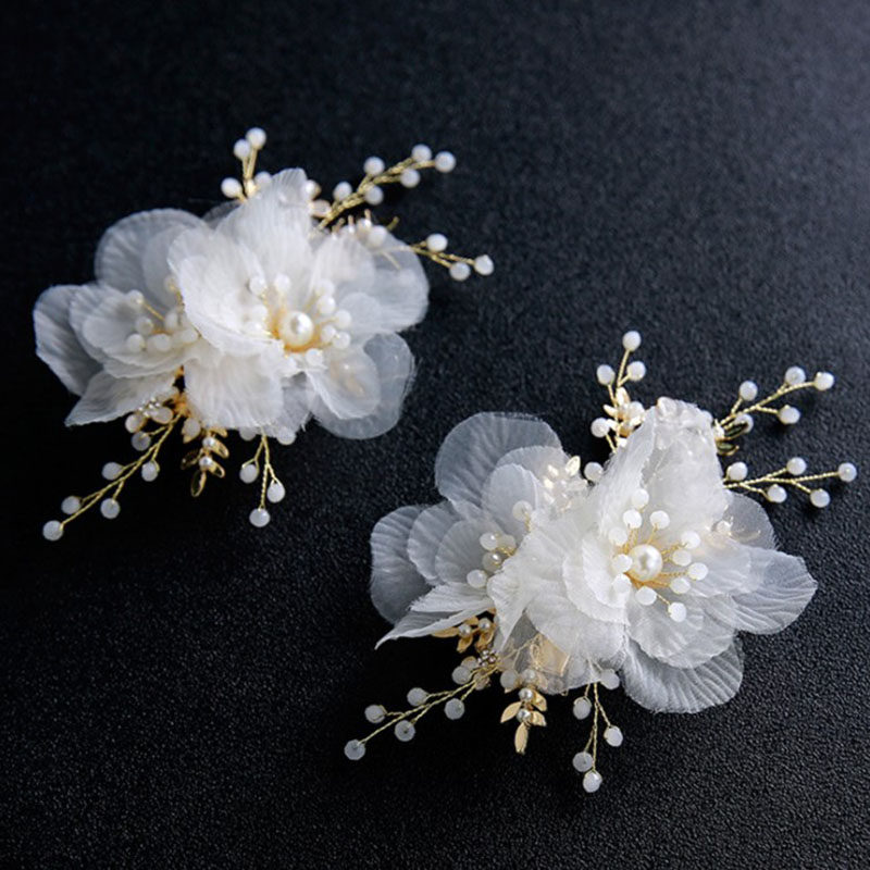 2020韩版新款米色丝质珠花头饰儿童表演优雅发饰