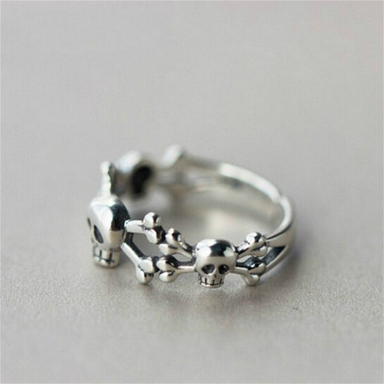 Xiao Zhang's story is simple S925 sterling silver jewelry personalized skull opening ring, men and women couples Xiao Zhang's story is simple S925 sterling silver jewelry personalized skull opening ring, men and women couples