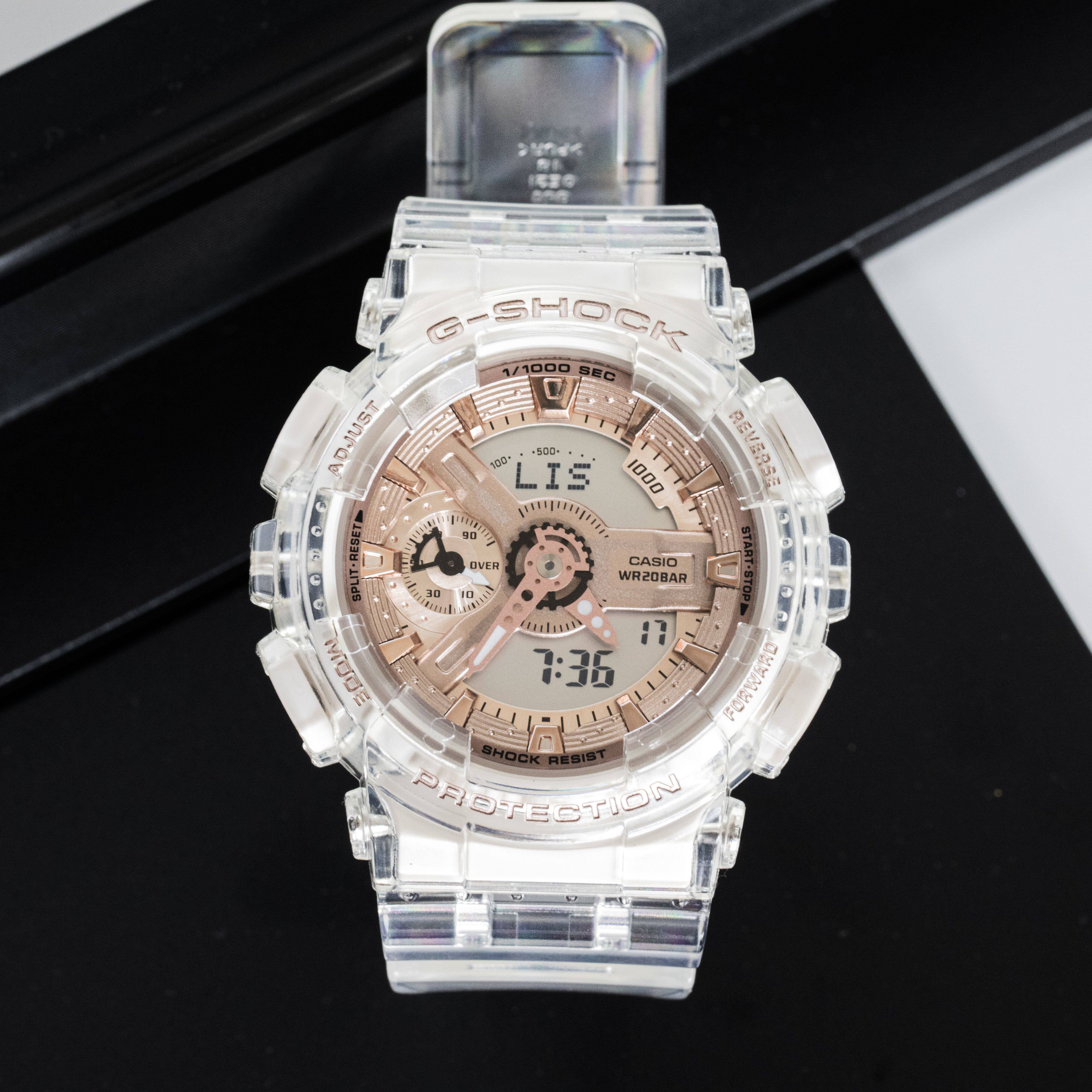 卡西欧gshock手表透明玫瑰金中性中性运动时尚gmas110sr7日韩腕表