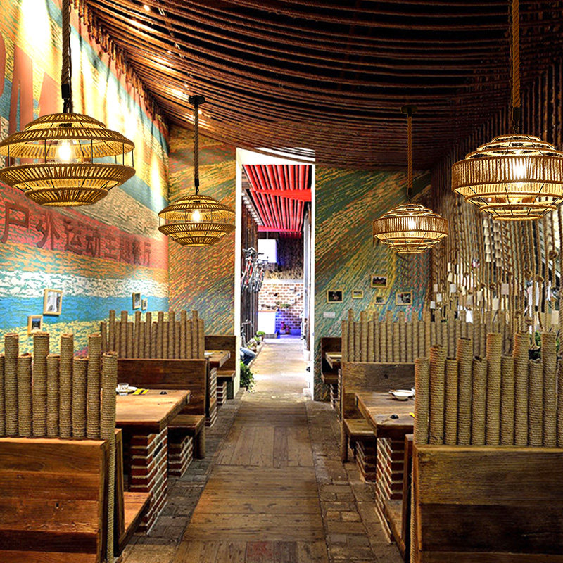 麻绳吊灯复古工业风创意美式乡村餐厅服装咖啡店清吧酒吧吧台吊灯