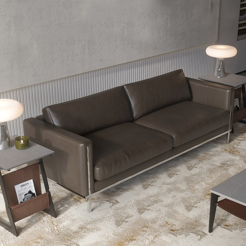 ashley爱室丽北欧轻奢真皮沙发三人位组合头层牛皮小户皮艺沙发