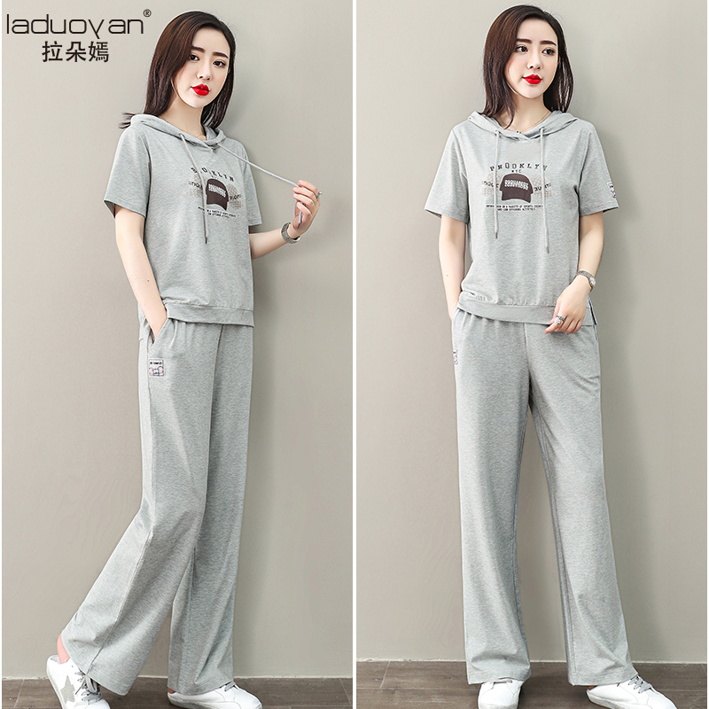 运动服套装短袖女夏季2022年新款薄款纯棉减龄时尚休闲运动两件套