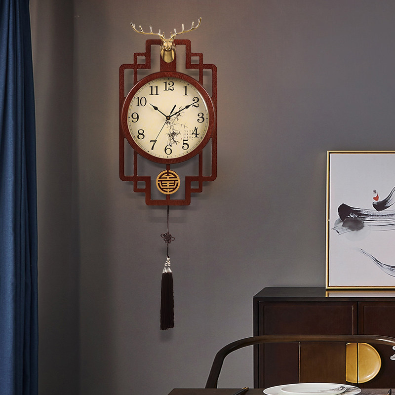 新中式壁挂时钟装饰复古创意个性国风表中钟表中家用挂钟