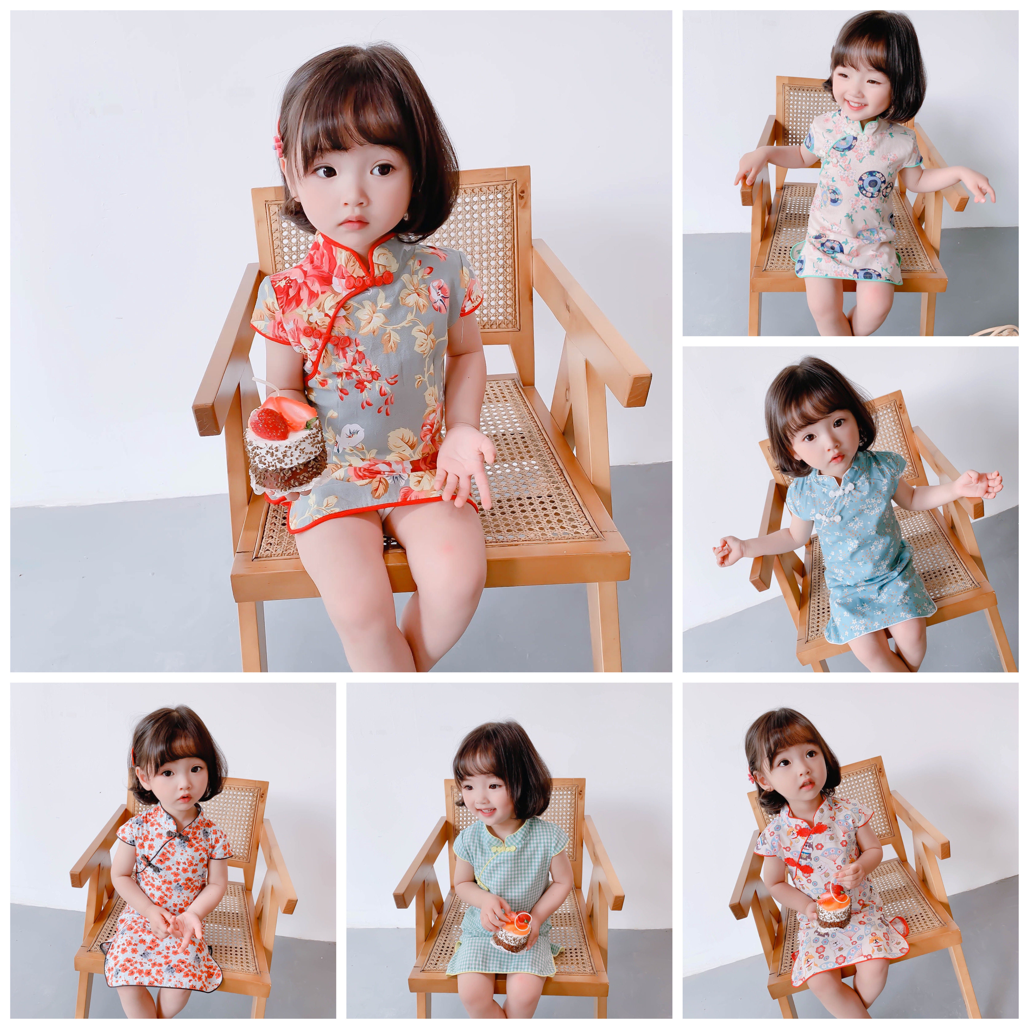 旗袍女童儿童纯棉碎花夏季宝宝褀袍3岁小女孩旗袍